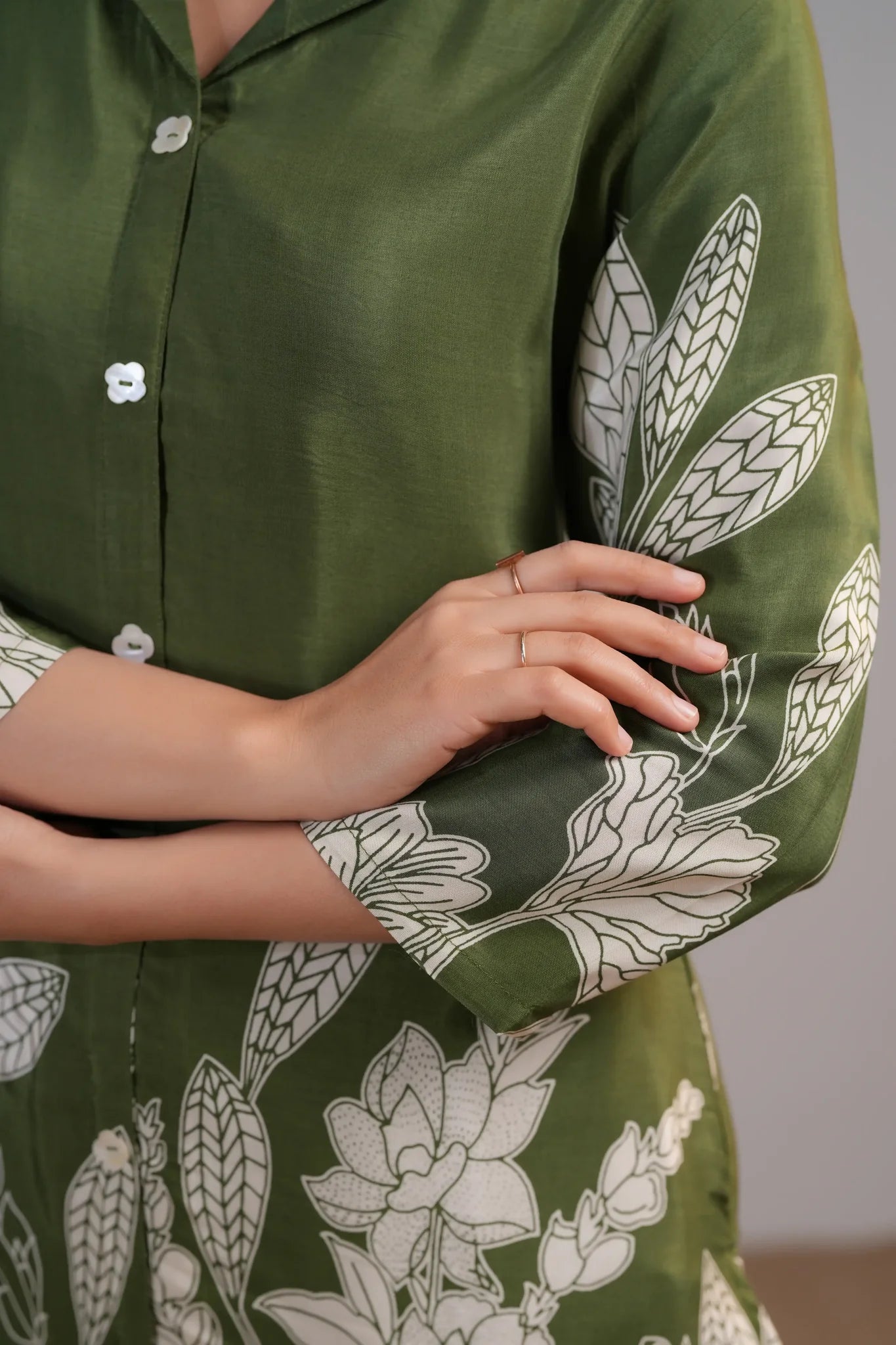 Olive Green Floral Premium 2 Pcs Co-ord Set