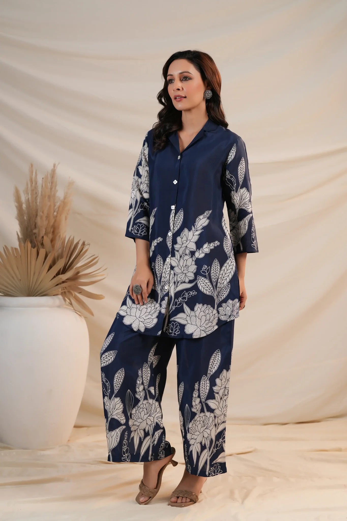 Royal Blue Floral Premium 2 Pcs Co-ord Set