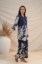 Royal Blue Floral Premium 2 Pcs Co-ord Set