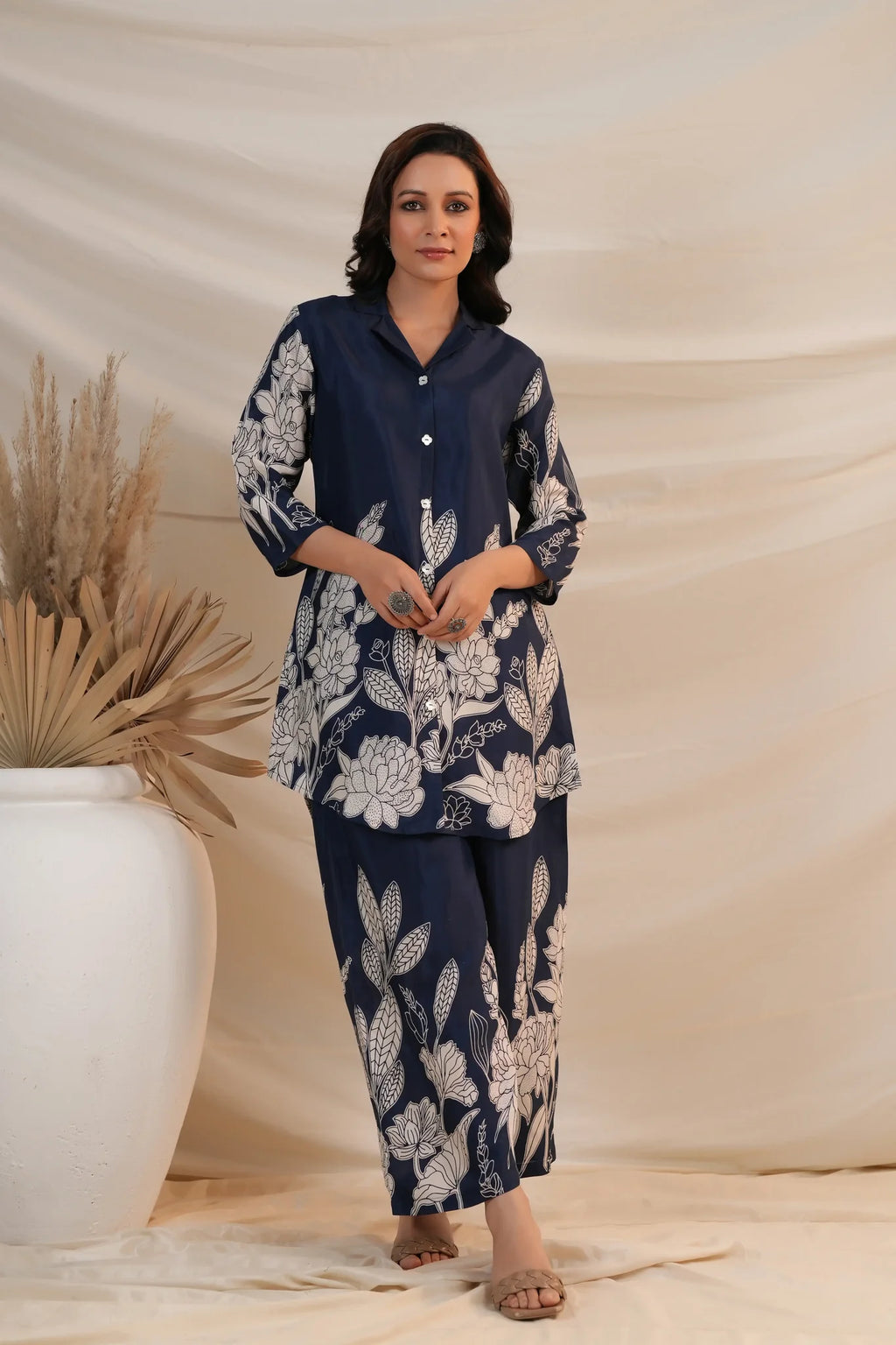 Royal Blue Floral Premium 2 Pcs Co-ord Set