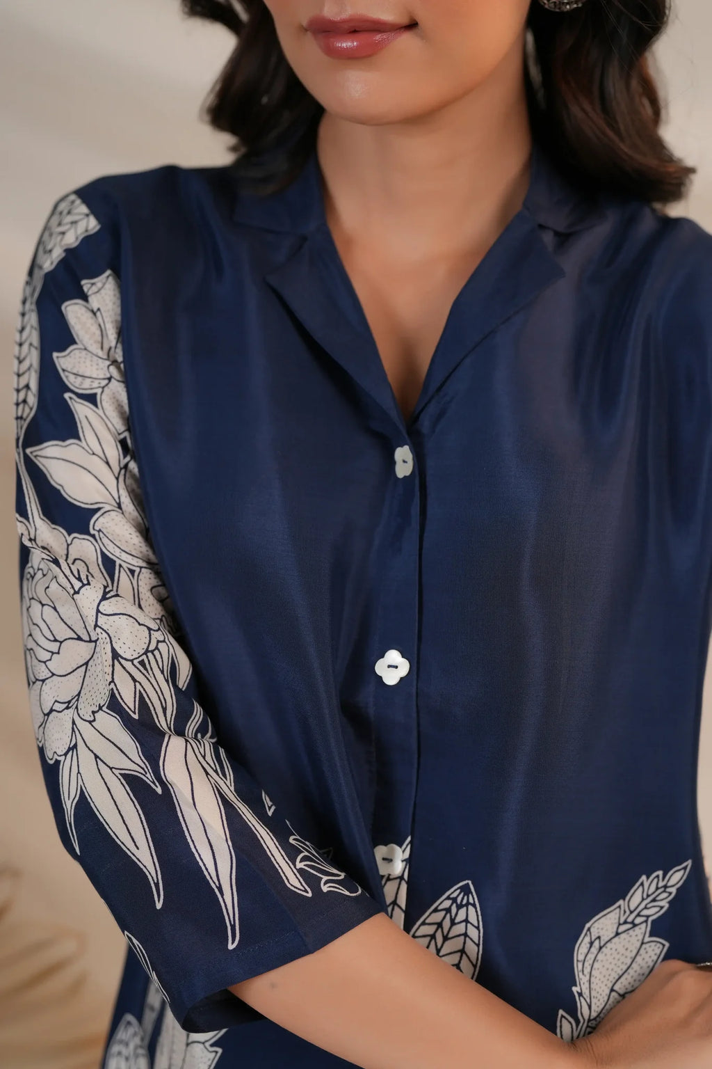 Royal Blue Floral Premium 2 Pcs Co-ord Set