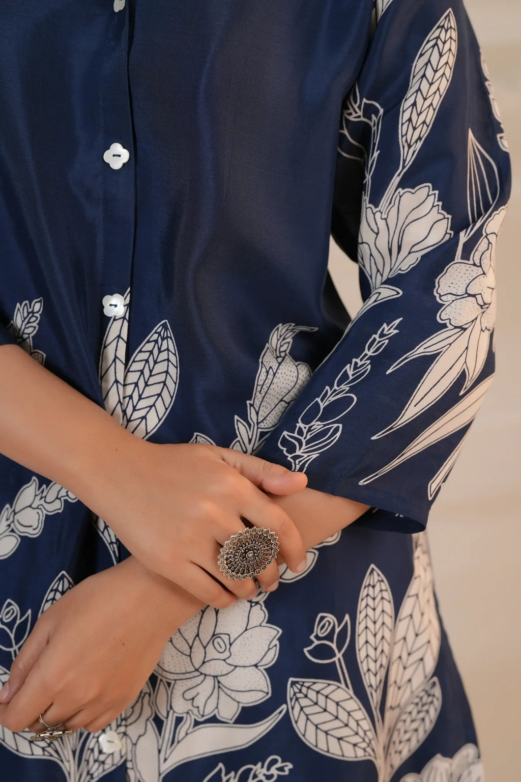 Royal Blue Floral Premium 2 Pcs Co-ord Set