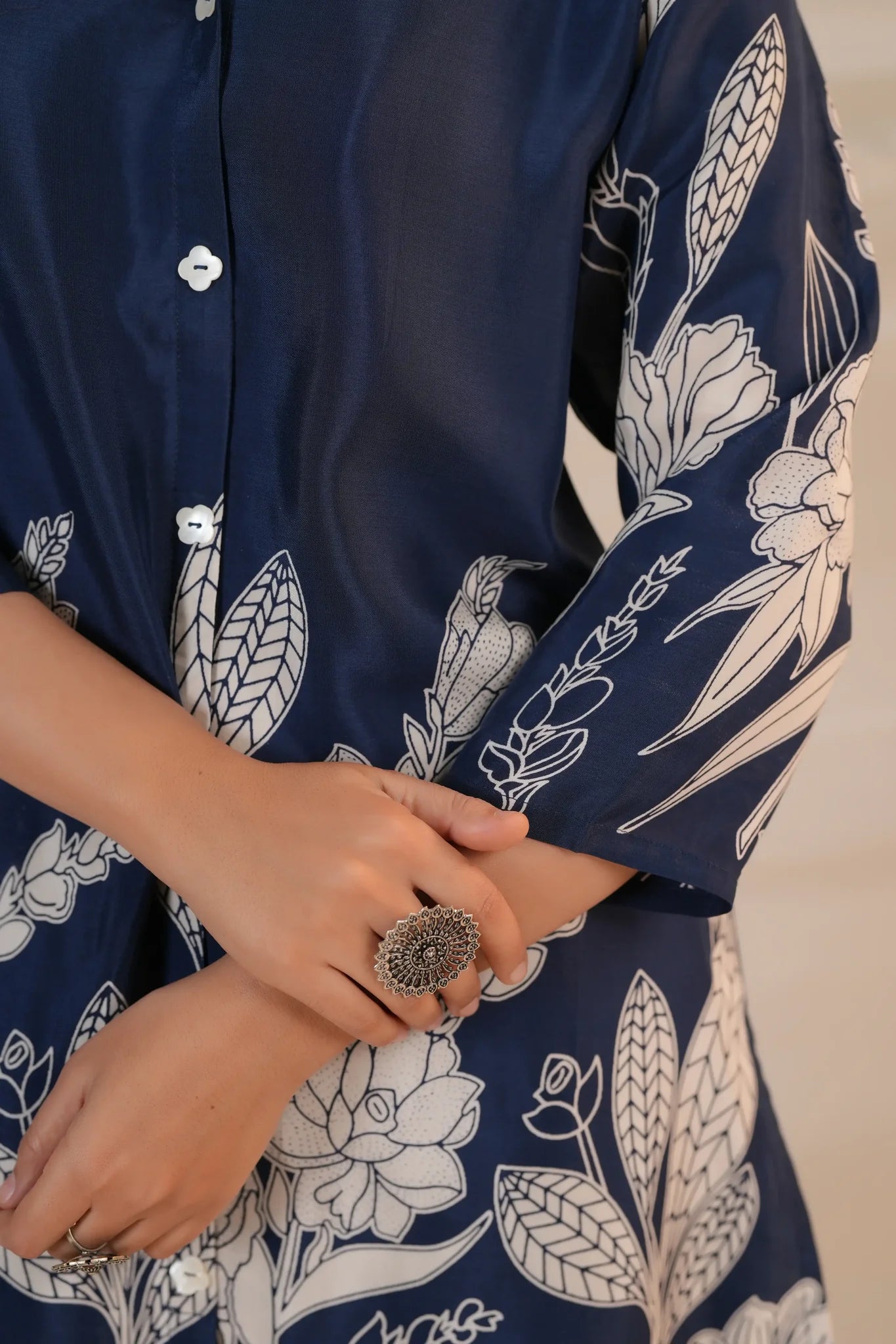 Royal Blue Floral Premium 2 Pcs Co-ord Set