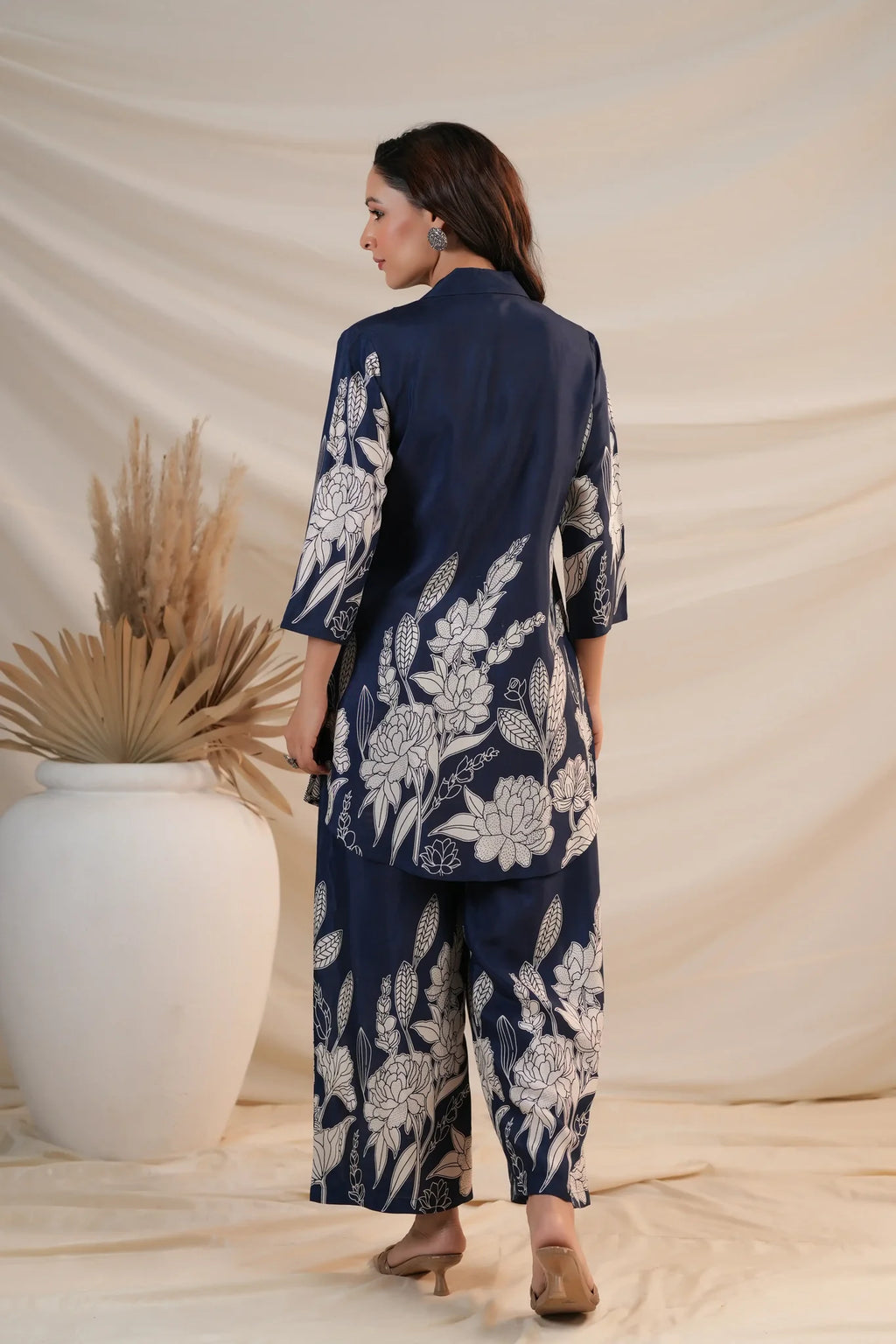 Royal Blue Floral Premium 2 Pcs Co-ord Set
