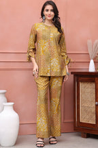 Mustard Abstract Premium 2 Pcs Co-Ord Set for Women