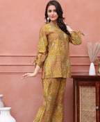 Mustard Abstract Premium 2 Pcs Co-Ord Set for Women