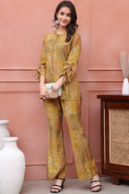 Mustard Abstract Premium 2 Pcs Co-Ord Set for Women