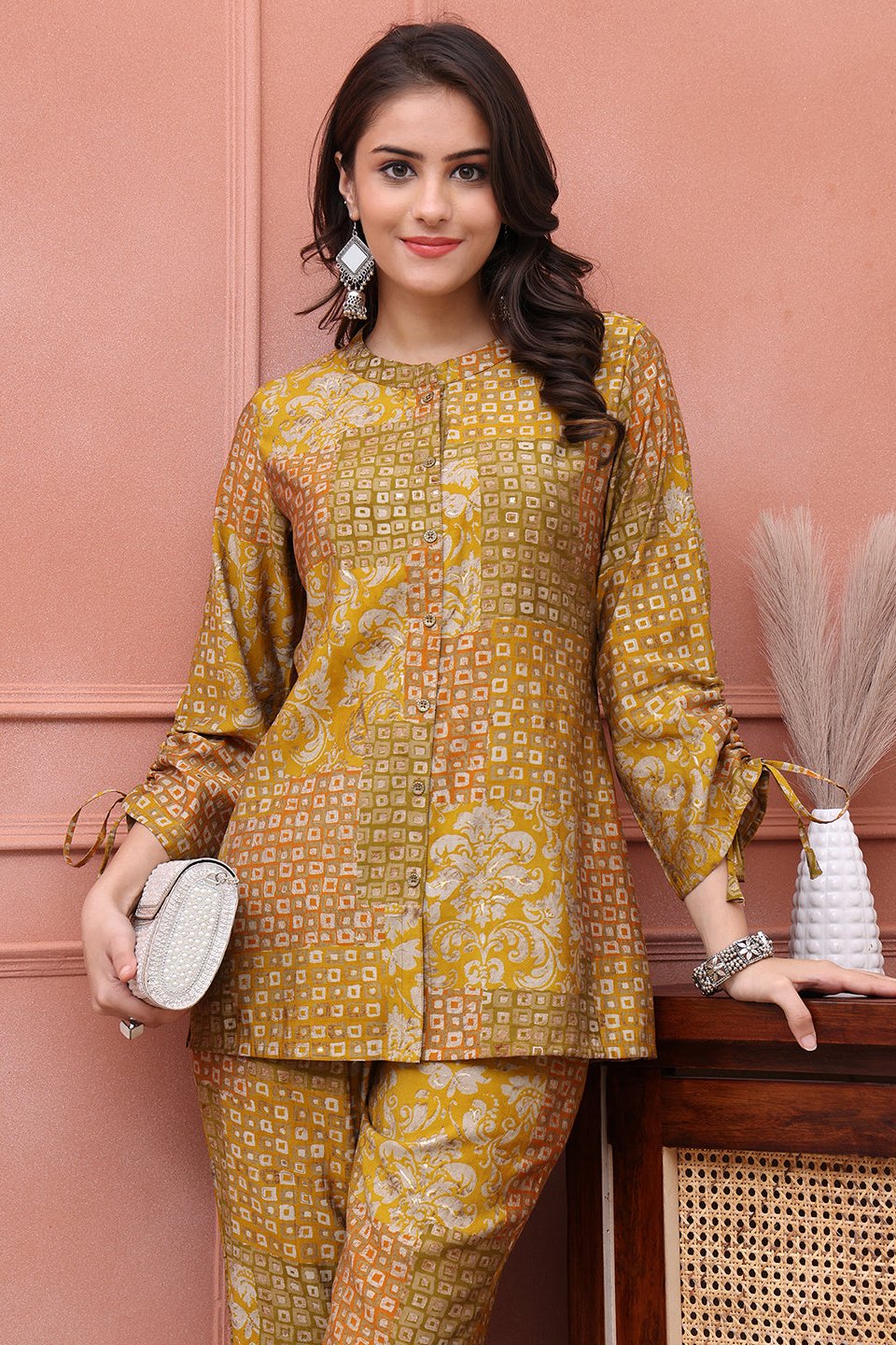 Mustard Abstract Premium 2 Pcs Co-Ord Set for Women