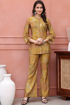 Mustard Abstract Premium 2 Pcs Co-Ord Set for Women