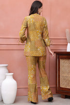 Mustard Abstract Premium 2 Pcs Co-Ord Set for Women