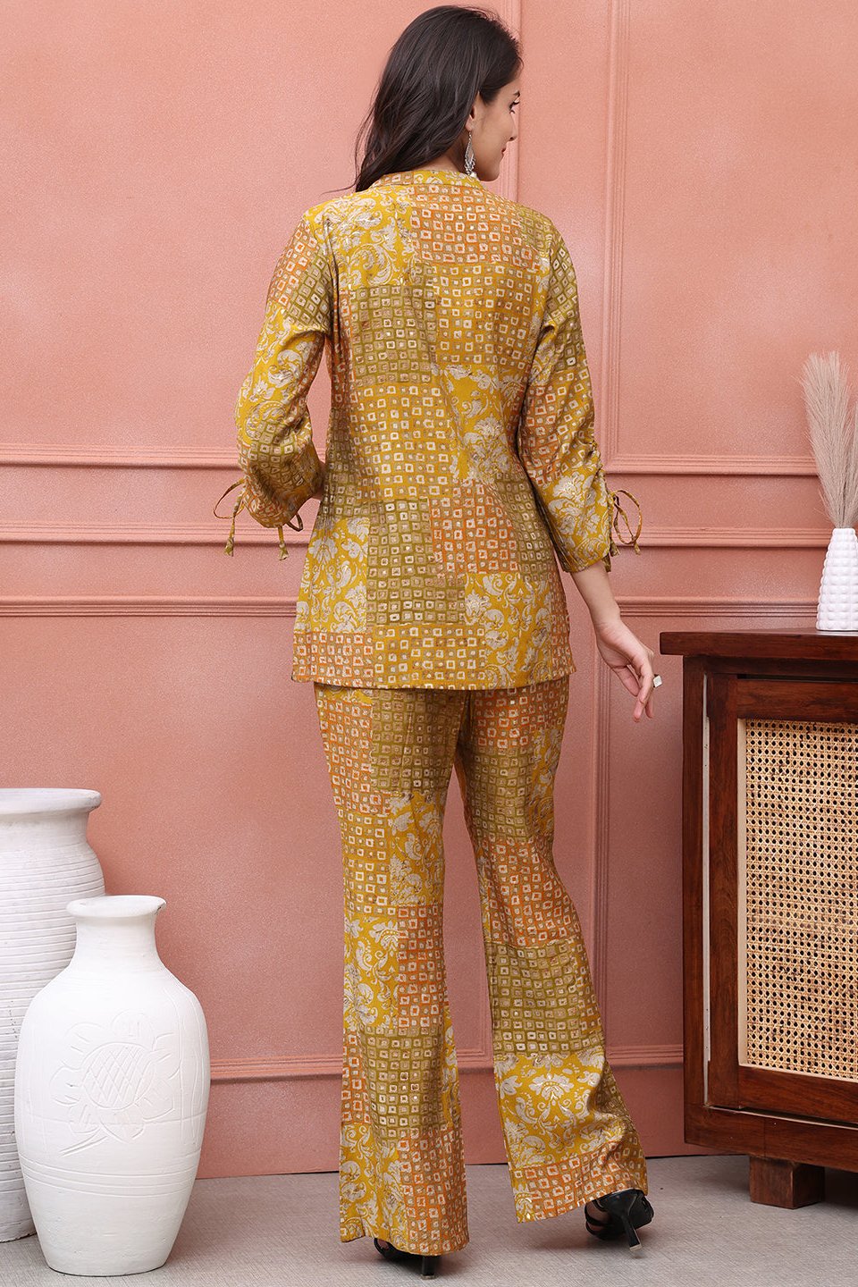 Mustard Abstract Premium 2 Pcs Co-Ord Set for Women