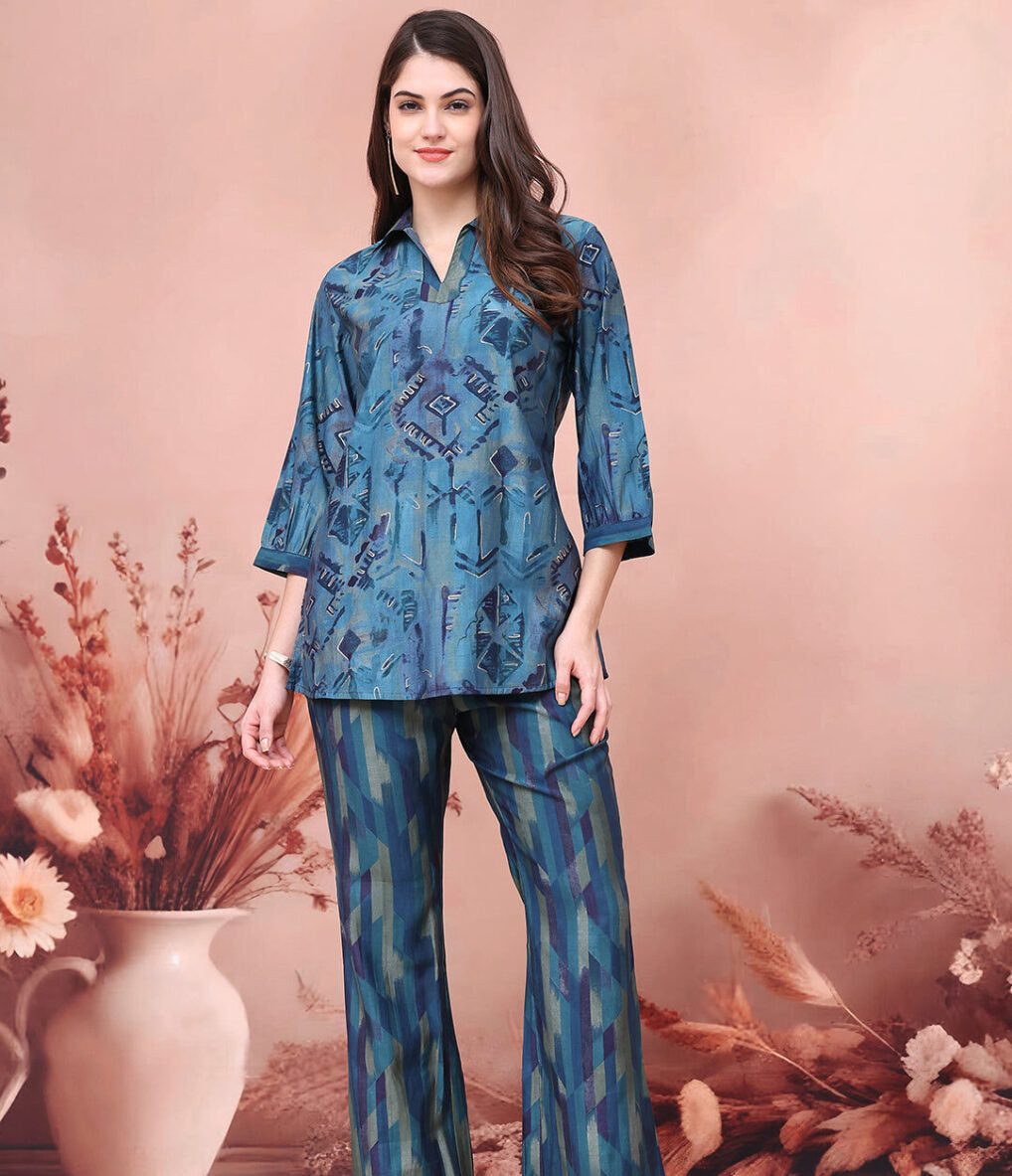 Blue Abstract Premium 2 Pcs Co-Ord Set for Women Main image