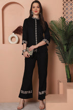 Black Floral Embroidered 2 Pcs Co-Ord Set for Women
