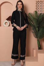 Black Floral Embroidered 2 Pcs Co-Ord Set for Women