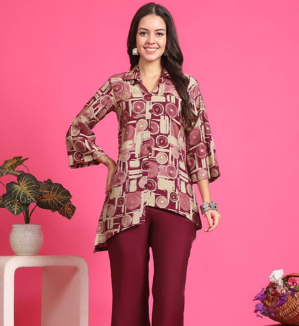 Maroon Ethnic 2 Pc Co-Ord Set Main image
