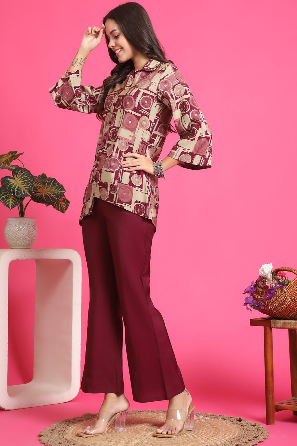 Maroon Ethnic 2 Pc Co-Ord Set