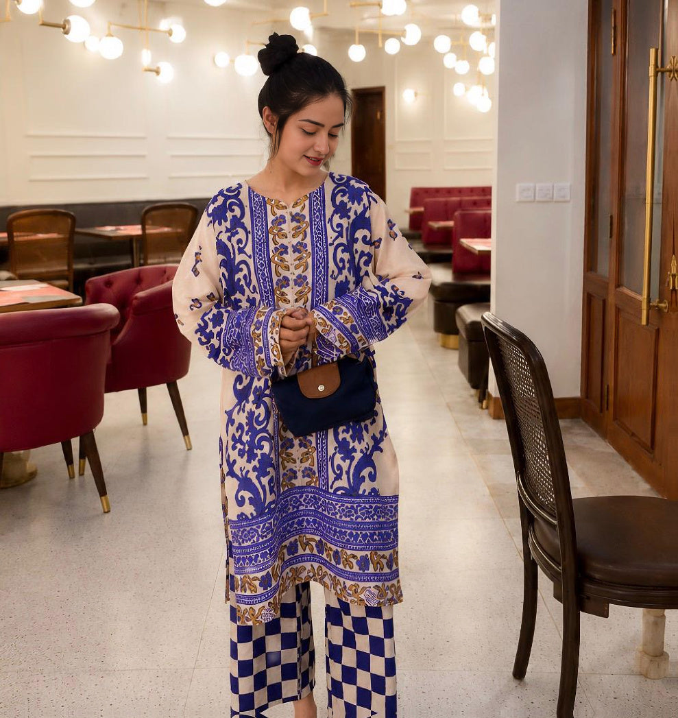 Purple Petal Print 2 Pcs Co-Ord Sets
