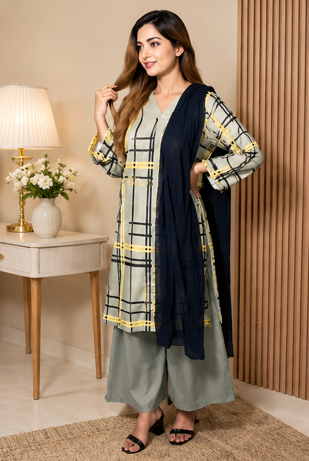Sage Grid set 2 Pcs Co-ord Set Stitched Main image