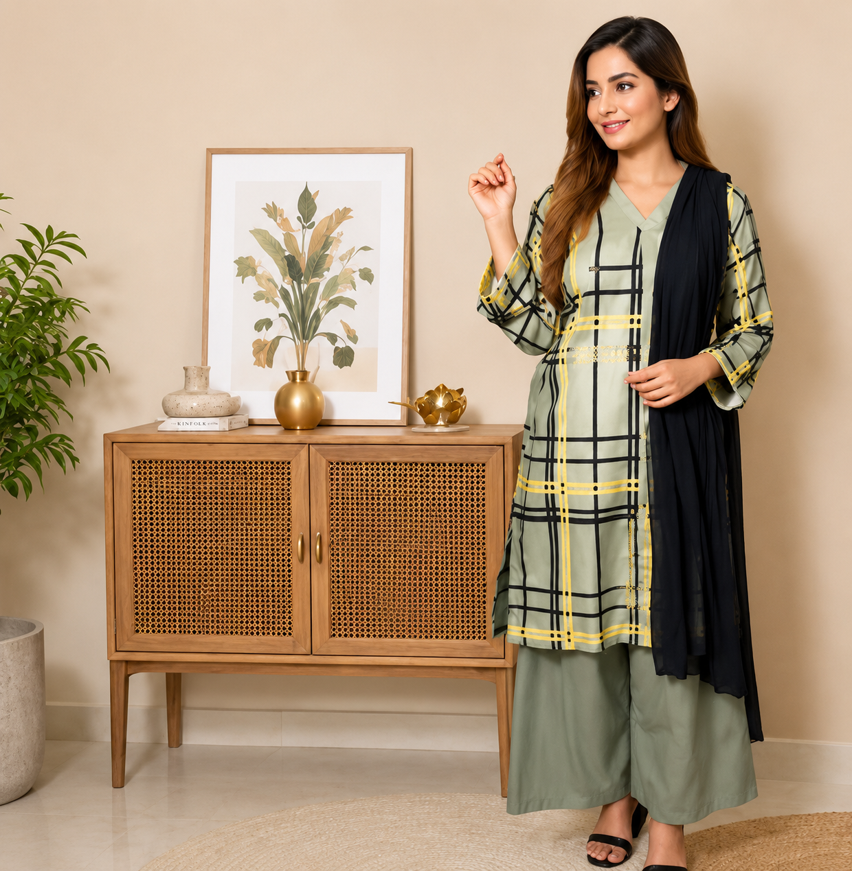 Sage Grid set 2 Pcs Co-ord Set Stitched Secondary image