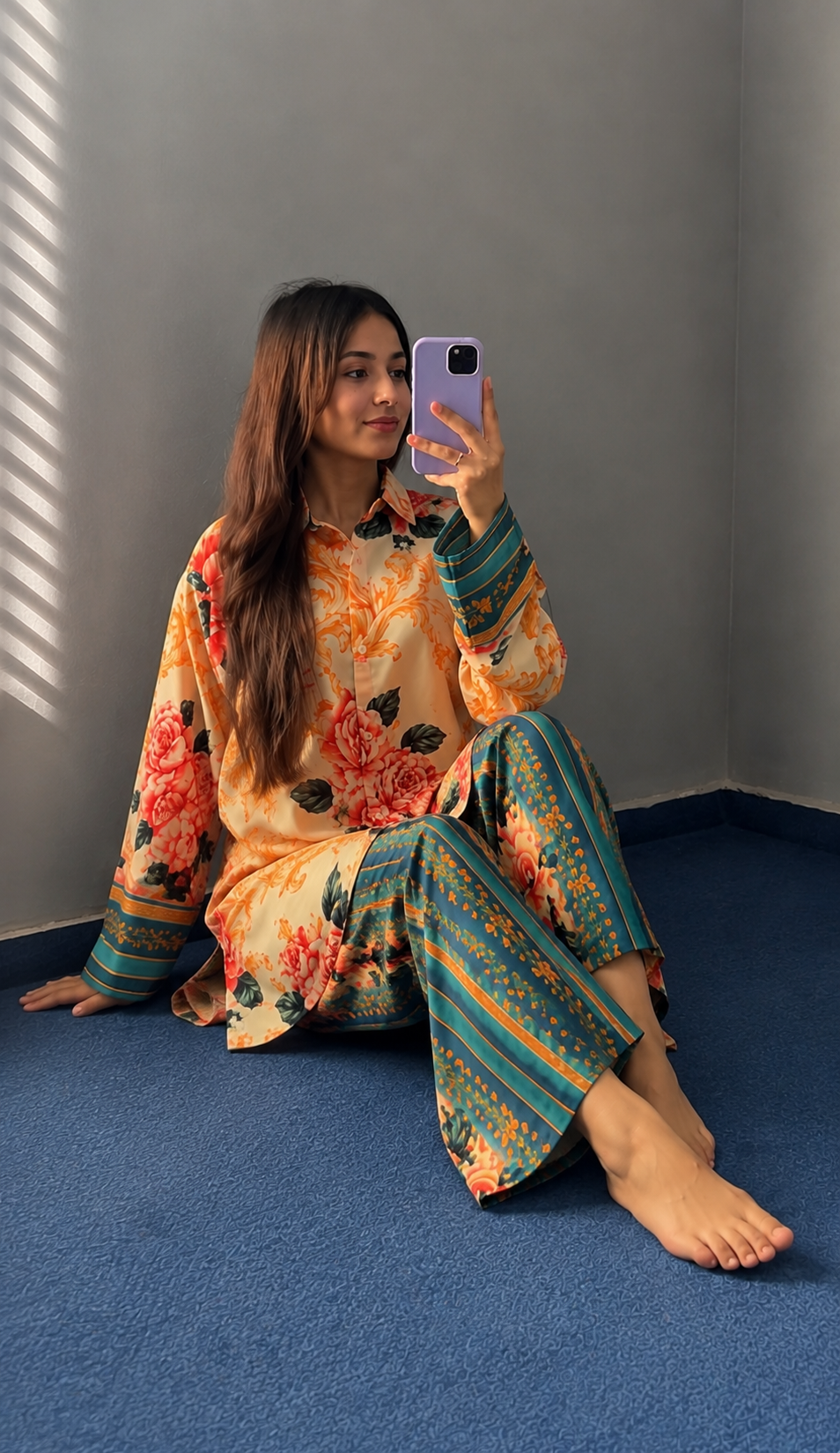 Sunset Rose Print 2 Pcs Co-Ord Sets