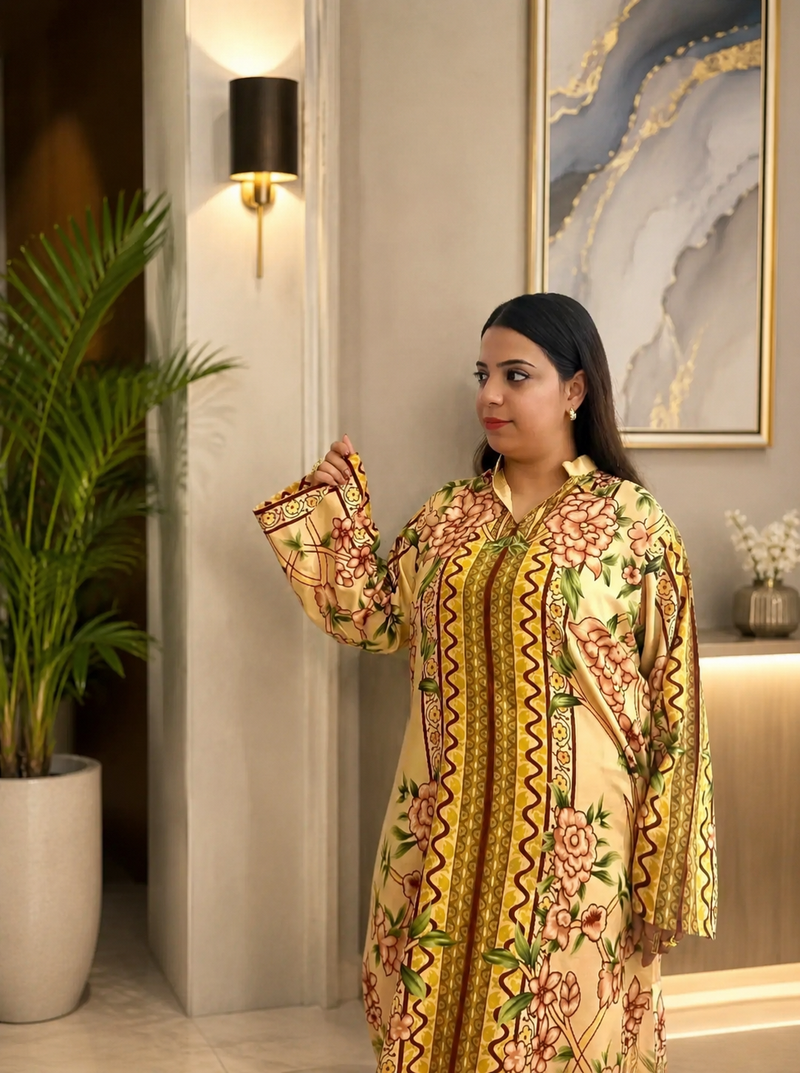 Yellow Floral Set  2 Pcs Co-ord Set Stitched