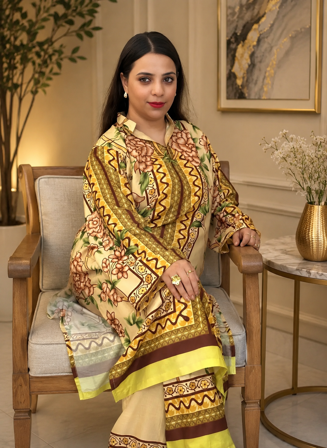 Yellow Floral Set  2 Pcs Co-ord Set Stitched