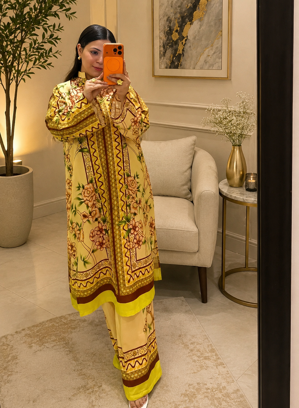 Yellow Floral Set  2 Pcs Co-ord Set Stitched