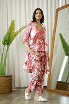 Wine Cotton Flowers Printed CO-ords