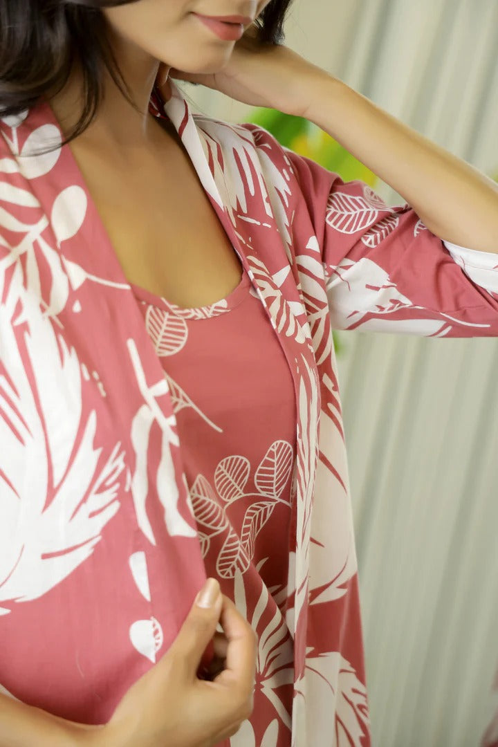 Wine Cotton Flowers Printed CO-ords