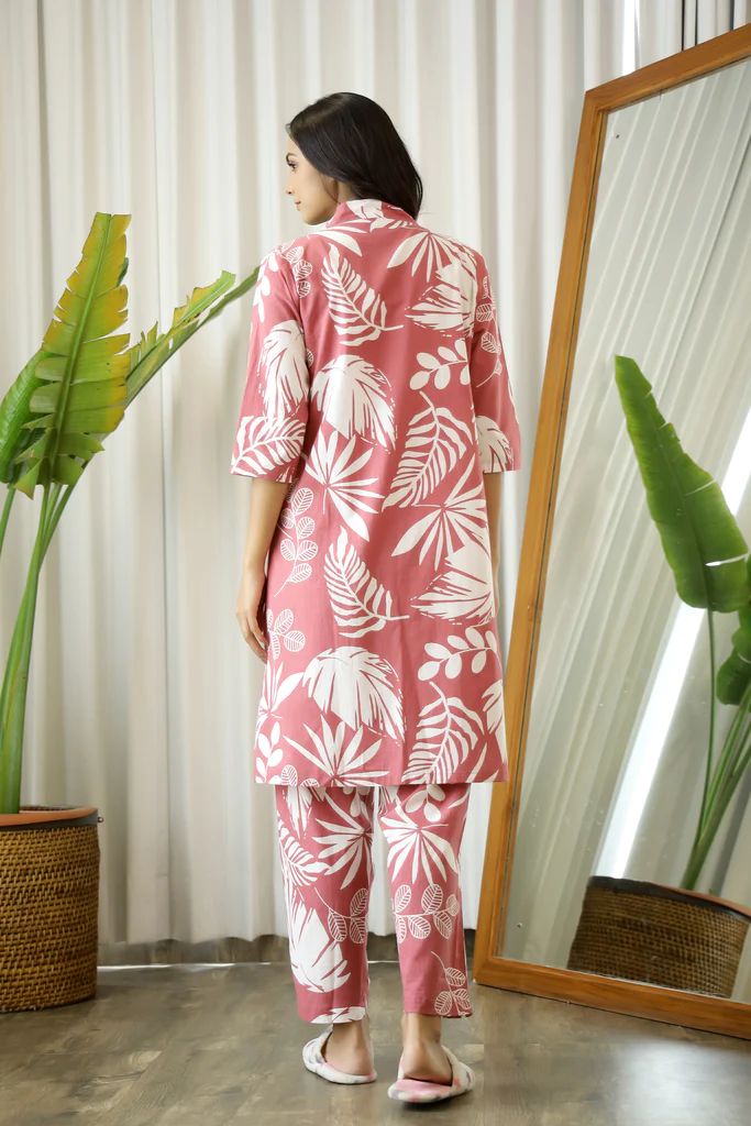 Wine Cotton Flowers Printed CO-ords