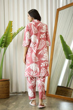 Wine Cotton Flowers Printed CO-ords