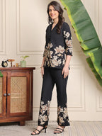 Black Floral Printed Premium Chanderi Co-Ord Set for Women