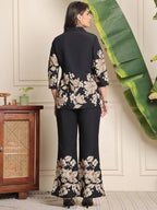 Black Floral Printed Premium Chanderi Co-Ord Set for Women
