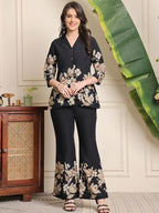Black Floral Printed Premium Chanderi Co-Ord Set for Women