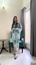 C-Green Floral Premium 2 Pcs Co-ord Set