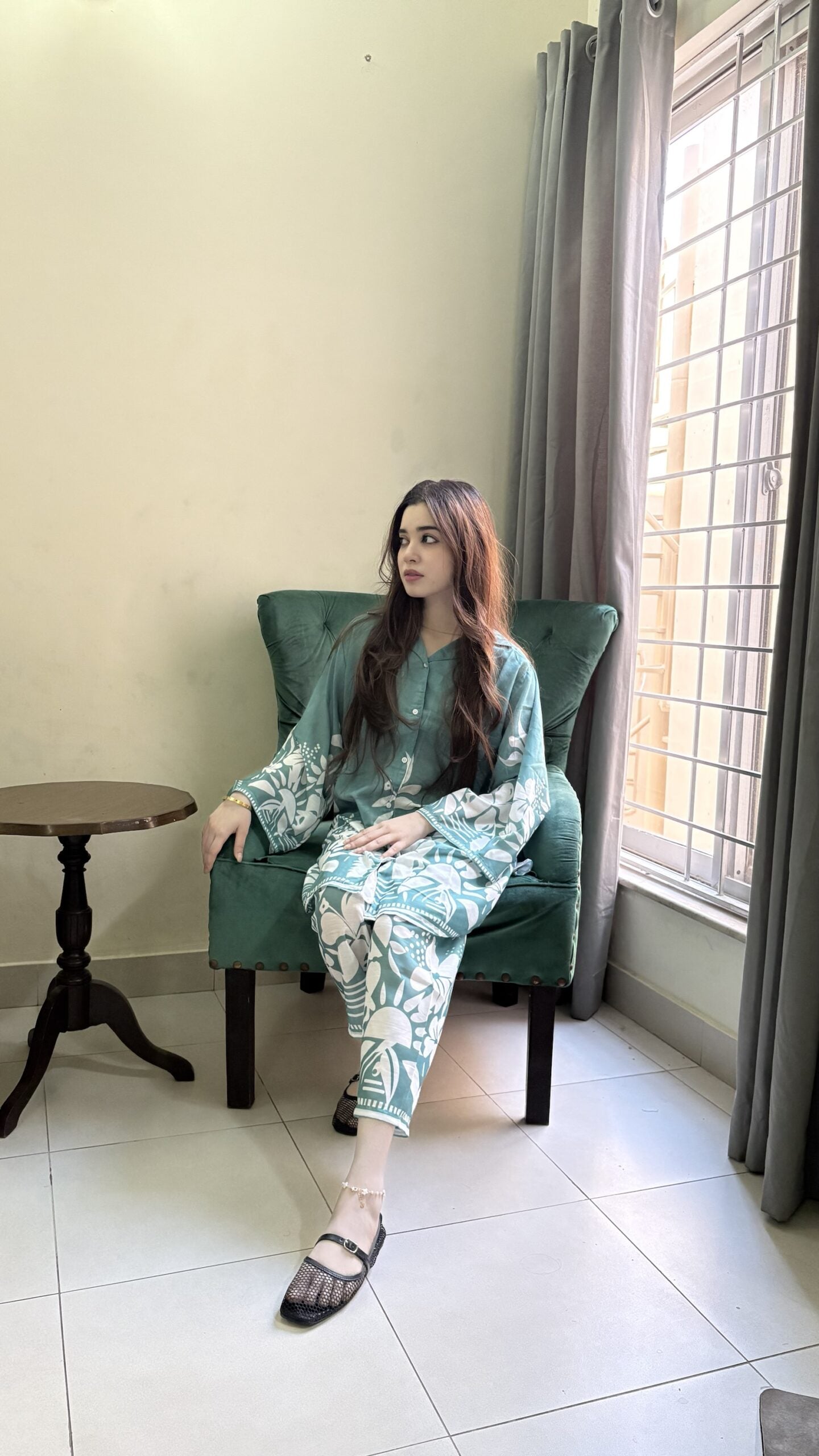C-Green Floral Premium 2 Pcs Co-ord Set Secondary image
