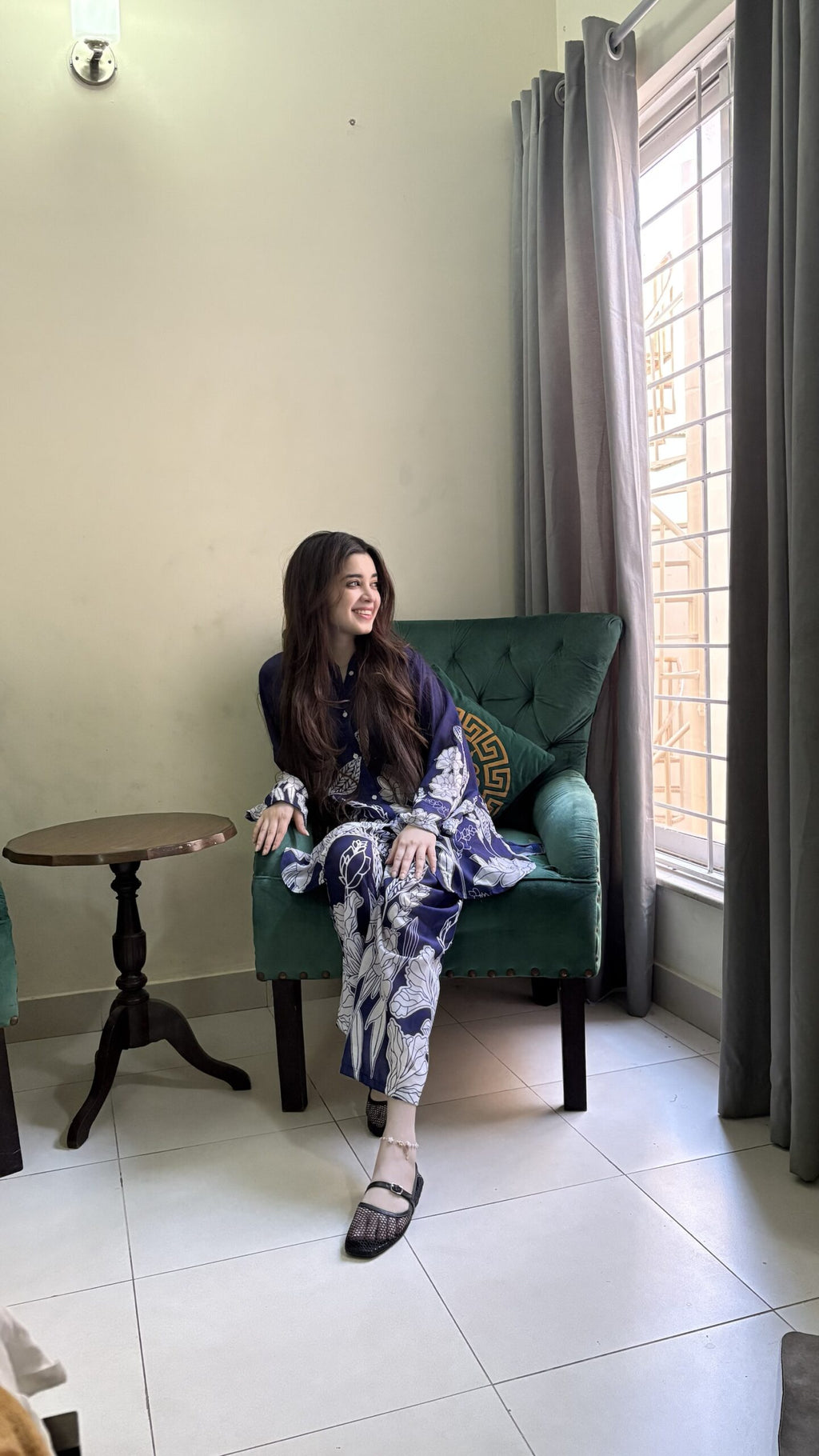 Royal Blue Floral Premium 2 Pcs Co-ord Set