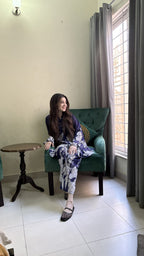 Royal Blue Floral Premium 2 Pcs Co-ord Set