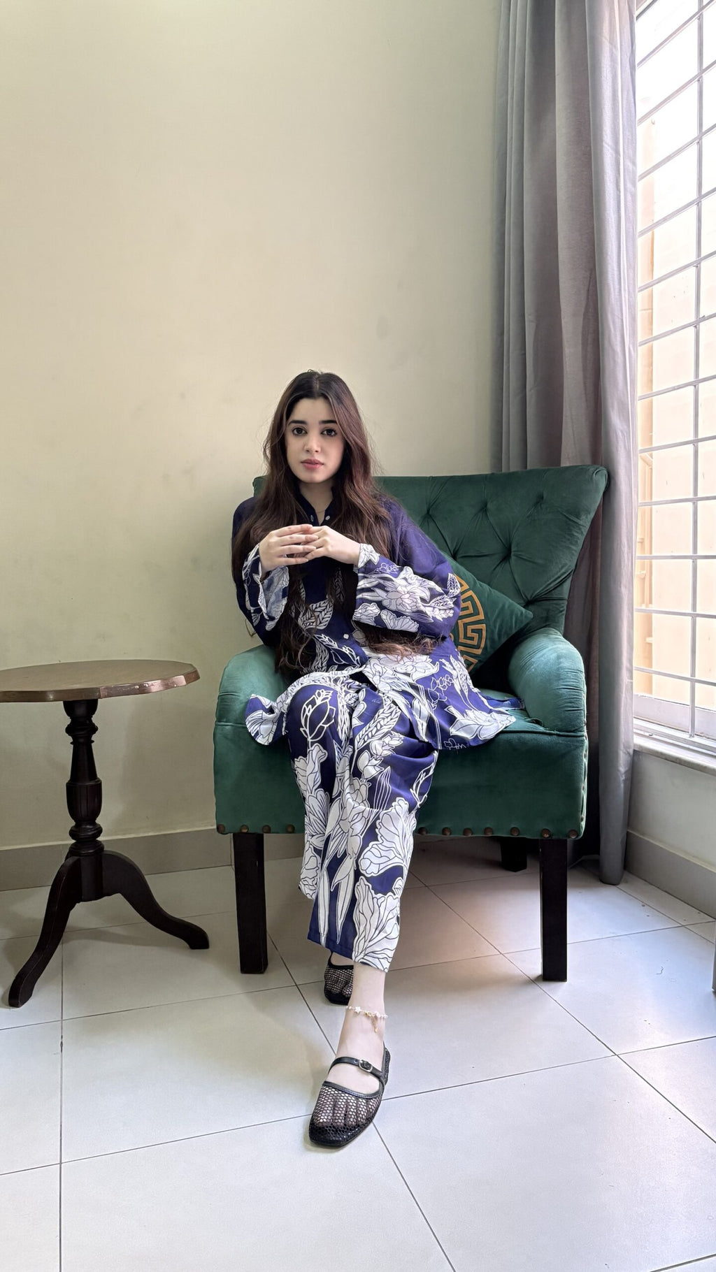 Royal Blue Floral Premium 2 Pcs Co-ord Set