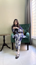 Royal Blue Floral Premium 2 Pcs Co-ord Set