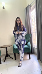 Royal Blue Floral Premium 2 Pcs Co-ord Set