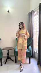 Mustard Abstract Premium 2 Pcs Co-Ord Set for Women