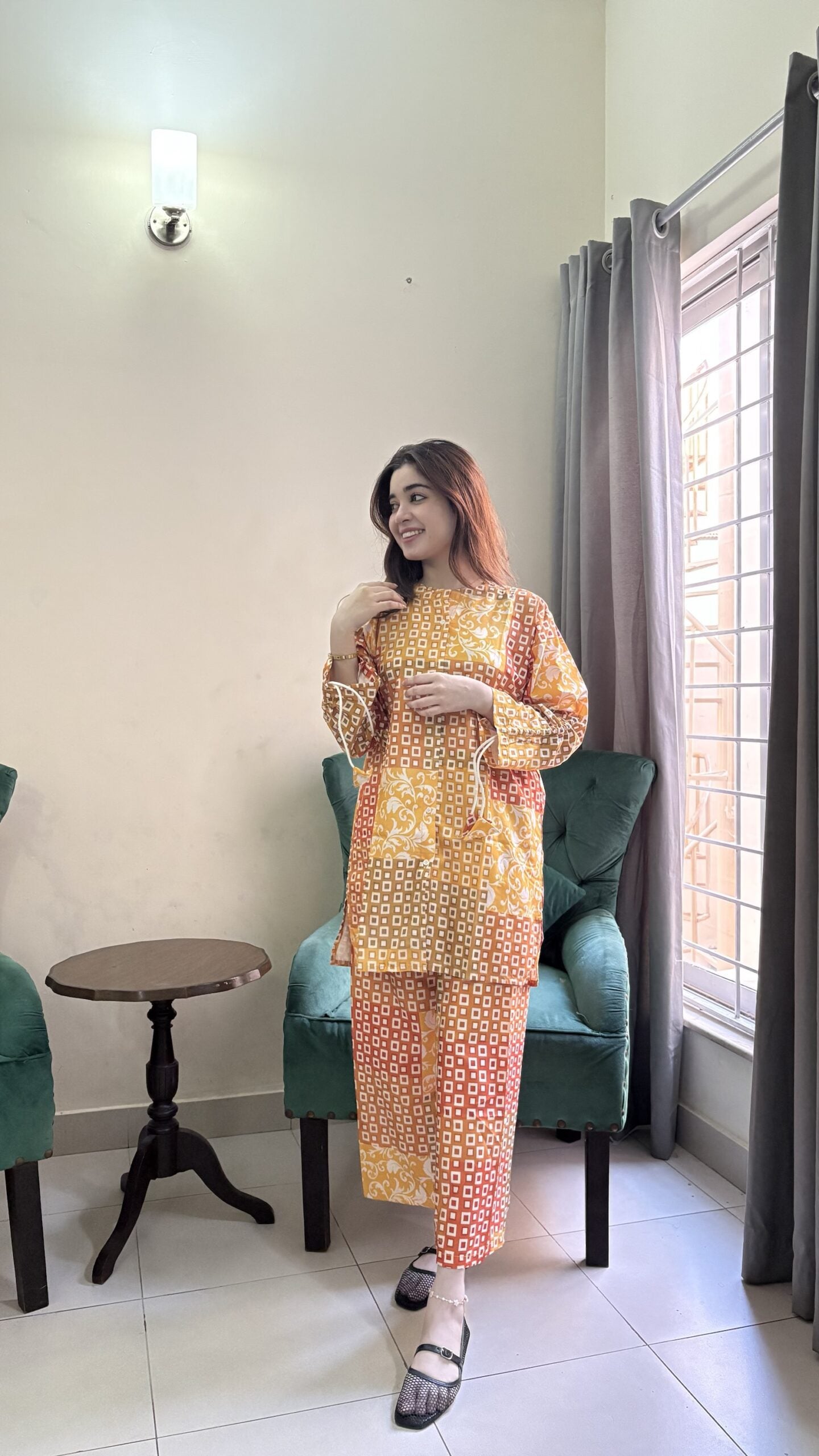 Mustard Abstract Premium 2 Pcs Co-Ord Set for Women