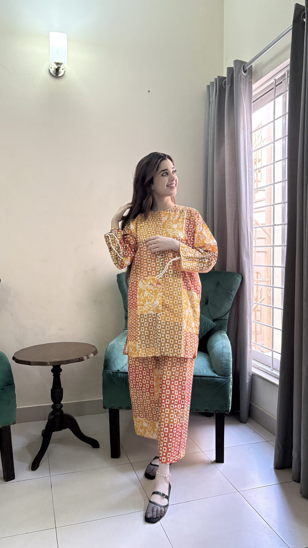 Mustard Abstract Premium 2 Pcs Co-Ord Set for Women