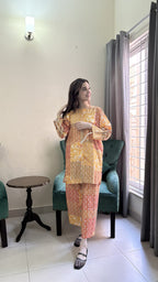 Mustard Abstract Premium 2 Pcs Co-Ord Set for Women