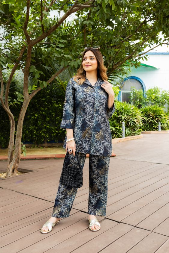 Designer 2 Pcs Golden Elegant Co-Ord Set